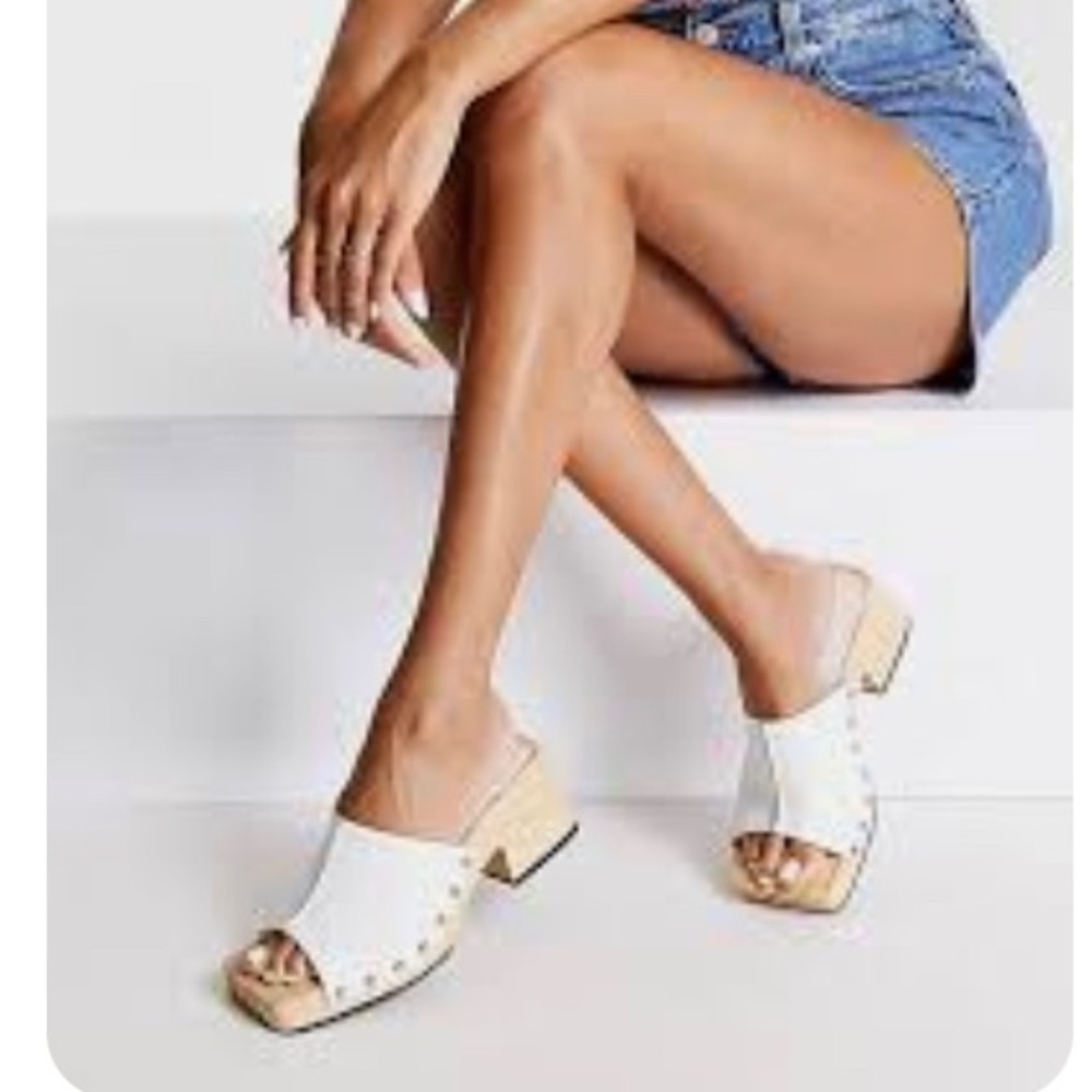 Topshop Rosie white leather Mid Clog Mule, size 40 EU/9.5 US!